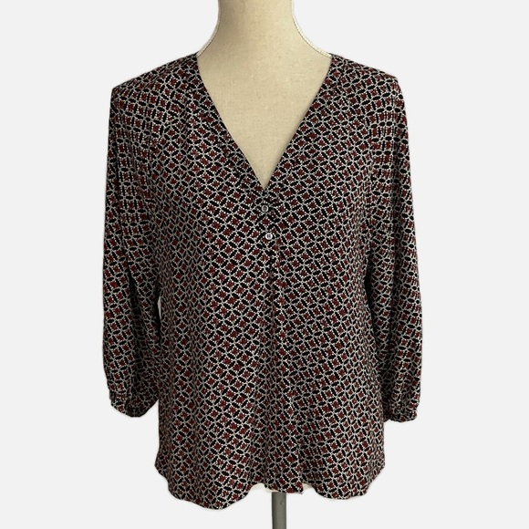 Joie Silk Blouse Top V-Neckline 3/4 Length Sleeves Floral Geometric Print Medium - Picture 1 of 10